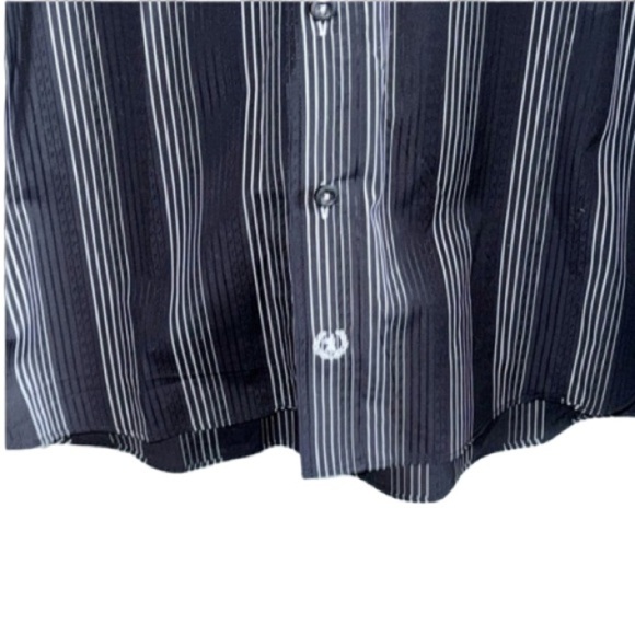 Bugatchi Uomo Black White Striped Flip Cuff Cotton Button Up Shirt XXL Pocket - Picture 6 of 11
